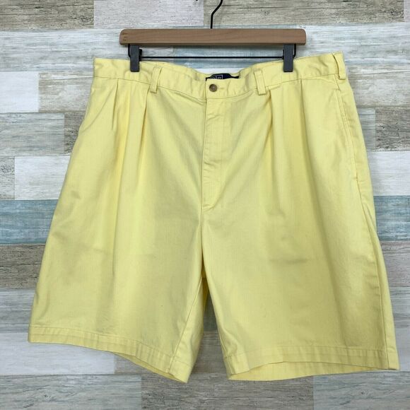 Polo Ralph Lauren Tyler Pleated Chino Shorts Yellow 9" Inseam Casual Mens 40 - Picture 1 of 9